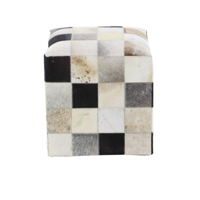 Contemporary Cowhide Leather Stool Ottoman Patchwork - Olivia &#38; May, 3 of 8