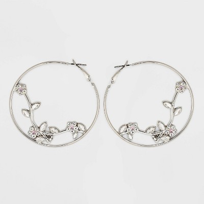Floral Stone Hoop Earrings - Wild Fable™ Silver
