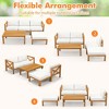 Tangkula Set of 5 Conversation Furniture Set Acacia Wood Sectional Sofa Set w/ Ottoman & Coffee Table White - 4 of 4