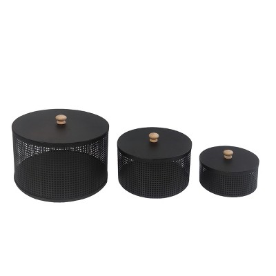 VIP Metal 10 in. Black Round Mesh Box with Lid Set of 3