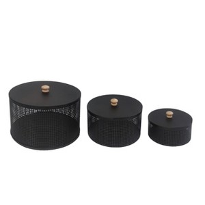 VIP Metal 10 in. Black Round Mesh Box with Lid Set of 3 - 1 of 2