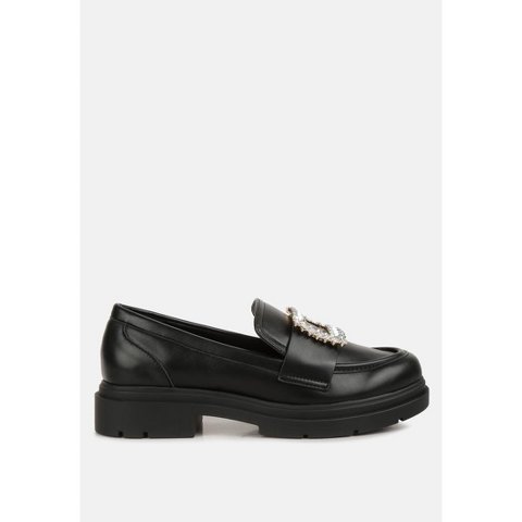 Женские туфли London Rag Womens Bossi Faux Leather Loafers With Buckle Embellishment 6