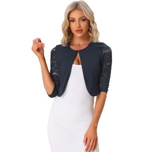 INSPIRE CHIC Women's Work Floral 3/4 Lace Trim Sleeves Open Front Bolero Shrug - 1 of 4