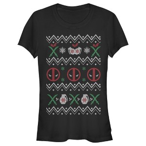 Juniors Womens Marvel Ugly Christmas Deadpool T-Shirt - 1 of 3