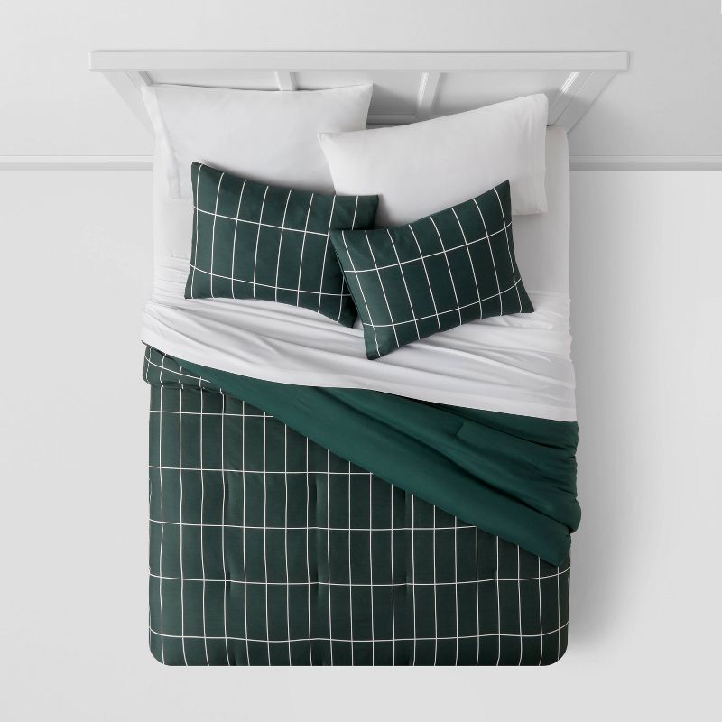 Grid Print Microfiber Reversible Comforter & Sheet Set Dark Green - Room Essentials™, 3 of 9