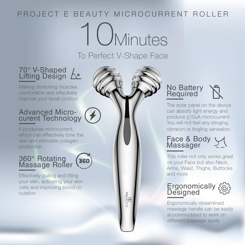 Project E Beauty VORA | Mild Microcurrent Facial Roller | 3D Face & Body Massager | Face Lift Device & V-Shape | Reduces Puffiness | Tightens & Firms, 3 of 10