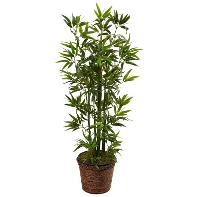 Nearly Natural 4-ft Bamboo Tree in Coiled Rope Planter