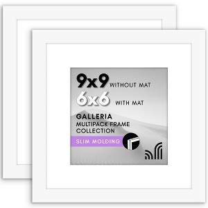 Americanflat 9x9 Picture Frame with Polished Plexiglass - Set of 2 - 6x6 with Mat or 9x9 Without Mat - Galleria - Square Frames - White - 1 of 1