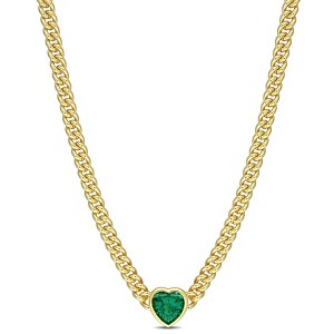 EVERLY JEWELRY | Brass 2 7/8 CT TGW Heart-Shape Green Cubic Zirconia Curb Link Chain Necklace, 18-inch - 1 of 4