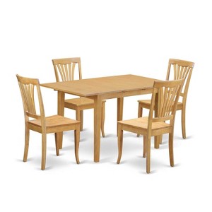 HomeStock 5-Piece Rectangle Natural Oak Finish Solid Wood Top Dining Table with 4 Chairs - 1 of 4