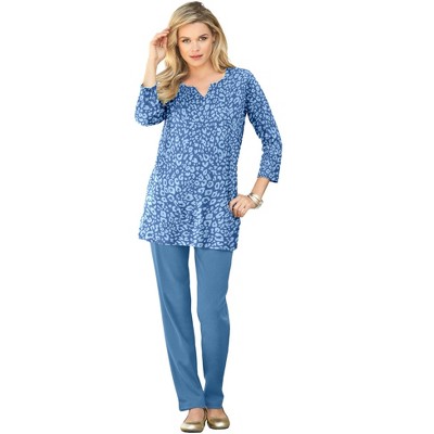 Roaman's Women's Plus Size Three Quarter Notch Neck Soft Knit Tunic