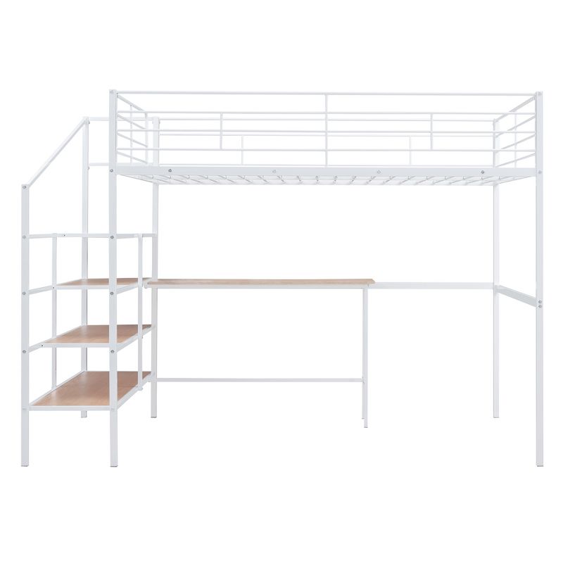 Full Size Metal Loft Bed with Desk and Lateral Storage Ladder - ModernLuxe, 5 of 11