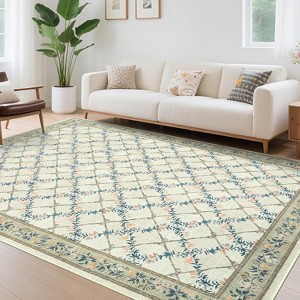 GustoWave Various sizes Floral Neutral Washable Hallway Low Pile Area Rug for Bedroom, Living Room, Sage Green - 1 of 4