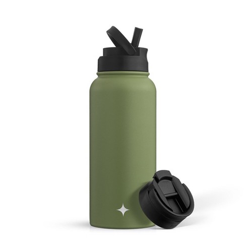 JoyJolt Vacuum Insulated Water Bottle with Flip Lid & Sport Straw Lid - 32  oz Large Hot/Cold Vacuum Insulated Stainless Steel Bottle - Green