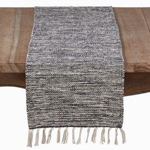 Saro Lifestyle Cotton Runner With Tassels And Rug Design, 14"x72", Black - 1 of 4