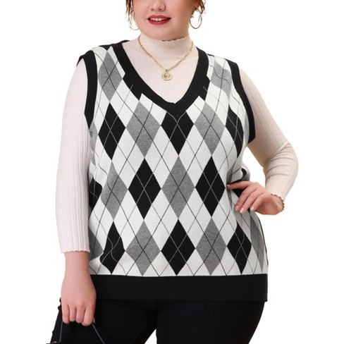 Agnes Orinda Women's Plus Size Cable Knit Sleeveless Pullover Sweater Vest  Black 3X