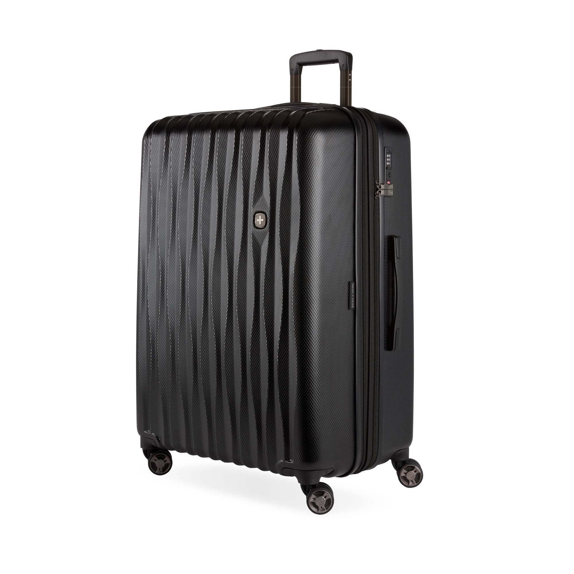 SWISSGEAR Energie Hardside Large Checked Spinner Suitcase - Black: Expandable Luggage