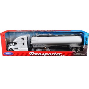 Freightliner Cascadia Truck White with White Tanker Trailer "Transporter" Series 1/32 Diecast Model by Welly - 1 of 3