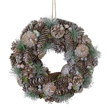 Northlight Glittered Pine Cones and Berries Artificial Christmas Wreath, 13-Inch, Unlit