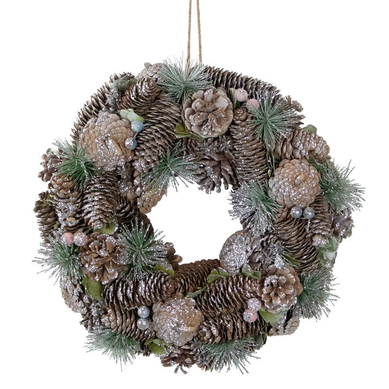 Northlight Glittered Pine Cones and Berries Artificial Christmas Wreath, 13-Inch, Unlit, 1 of 6