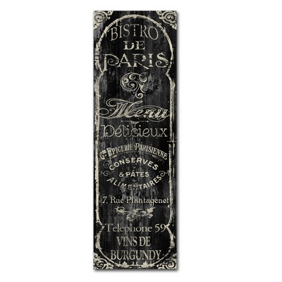 Vintage Black and White French Bistro Canvas Art 6x19