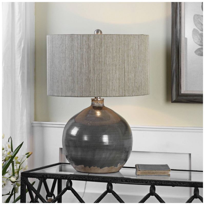 Uttermost Traditional Accent Table Lamp 24" High Charcoal Gray Ceramic Woven Rattan Hardback Drum Shade for Bedroom Living Room, 2 of 3