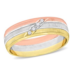 EVERLY JEWELRY |10K Tri-Tone Gold Ladies 6mm 0.04 CT TGW Cubic Zirconia Wedding Band Ring - 1 of 4