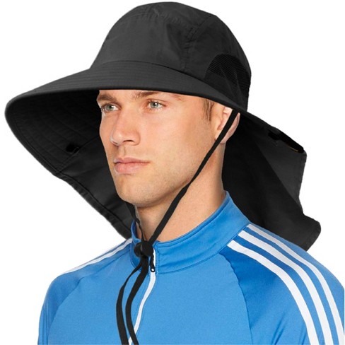 SUN CUBE Wide Brim Sun Hat with Neck Flap, UPF50+ Hiking Safari Fishing Hat  for Men Women, Sun Protection Beach Hat (Black)