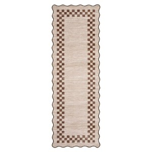 Washable Modern Scalloped Border Bedroom Living Room Rugs, Low Pile Non Slip Floor Carpet for Home - 1 of 4