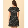Allegra K Women's Floral Printed Flare Short Sleeve Lace-up V Neck A-Line Chiffon Dress - 4 of 4