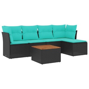 vidaXL 6 Piece Patio Sofa Set with Cushions Black and Blue Poly Rattan - 1 of 4