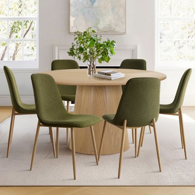 Armless Dining Chair Set Of 6 With Oak Metal Legs,Linen Dining Chair for Dining Room,Kitchen Chair,Farmhouse Funiture-Tanpinhause