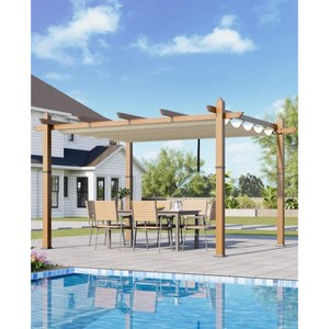 Woodgrain Aluminium Pergola Upgraded Retractable Outdoor Pergola with Canopy Modern Gazebo for Backyard, Patio, Porch, Grape Trellis - 1 of 4