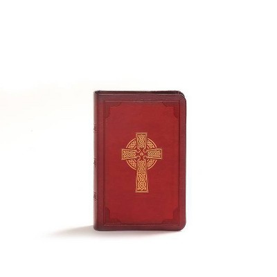 KJV Large Print Compact Reference Bible, Celtic Cross Crimson Leathertouch - by  Holman Bible Publishers (Leather Bound)