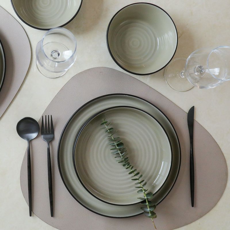 Stone Lain Elica 12-Piece Dinnerware Set Stoneware, Service for 4, Beige and Black, 5 of 8