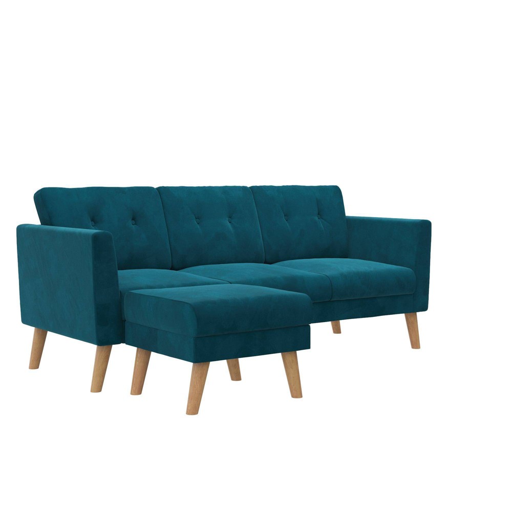 Gloria Upholstered Velvet Sectional Sofa with Detachable Ottoman and Reversible Design Blue - CosmoLiving by Cosmopolitan