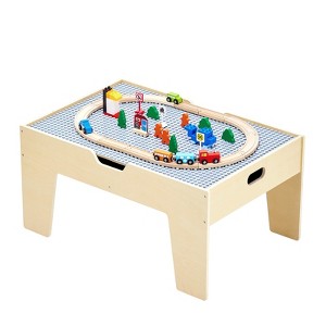 VEVOR Multi-Purpose Activity Play Table, 290 Building Bricks and 30-Piece Wooden Train Set, for Kids Ages 3+, Multicoclor - 1 of 4