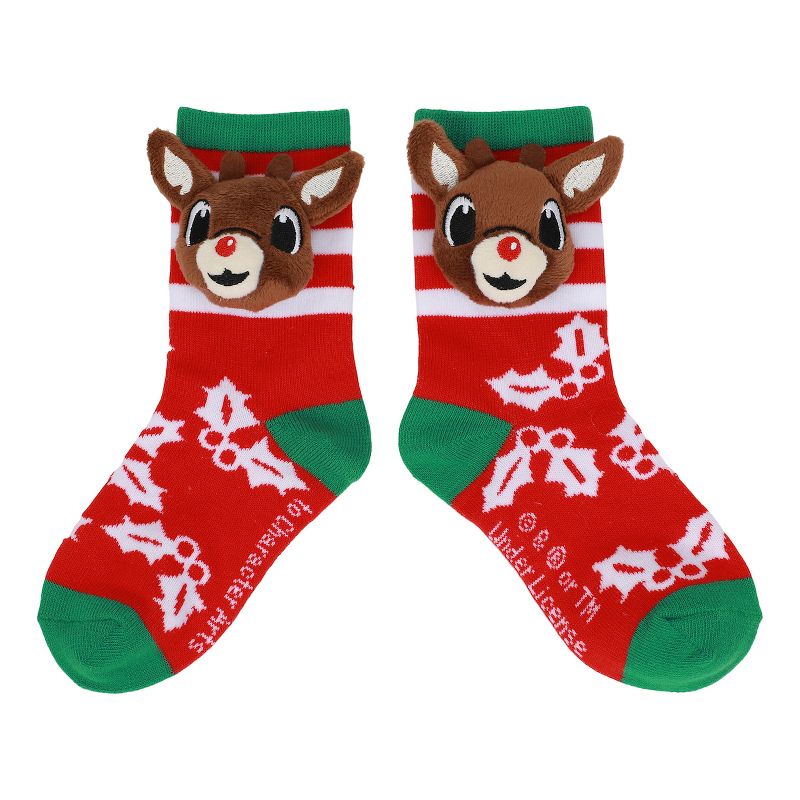 Rudolph The Red-Nosed Reindeer Holly & Snowflakes Kids 2-Pair Crew Socks, 3 of 5