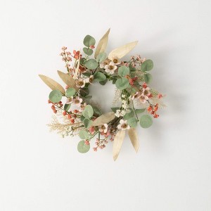 Sullivans 13.5" Artificial Rust Flower Eucalyptus Ring - 1 of 3