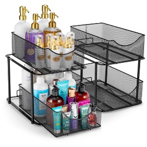 Sorbus 2 Pack 2 Tier Baskets with Mesh Sliding Drawers - Ideal Cabinet, Under the Sink, etc - Great for Bathroom, Kitchen, Office, etc. - 1 of 4