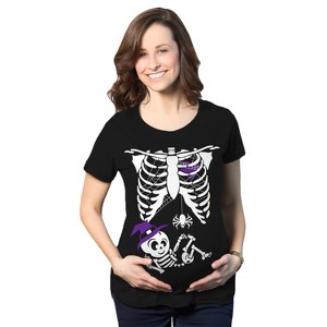 Maternity Witch Baby Bump Skeleton Cute Pregnancy Tshirt Halloween Night - Crazy Dog Maternity T Shirt - 1 of 4