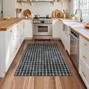 Checkered Area Rug for Living Room Black White Braided Geometric Print Soft Low-Pile Thin Large Washable Rugs for Bedroom for Dining Room - 1 of 4