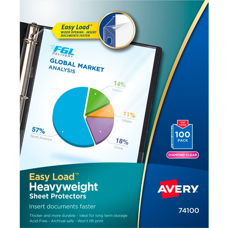 Avery Heavyweight Sheet Protectors, 8-1/2 x 11 Inches, Diamond Clear, Pack of 100, 1 of 2