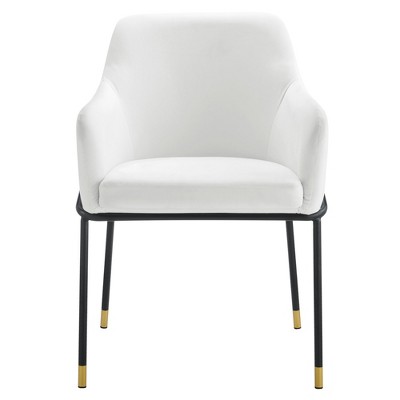 White Velvet Upholstered Arm Chair with Metal Legs