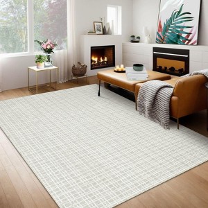 Washable Area Rugs, Modern Plaid Printed Indoor Floor Carpet with Non-Slip Backing, Contemporary Accent Carpet, Stain-Resistant Soft Low Pile Rugs - 1 of 4