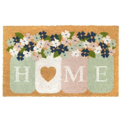 RugSmith Blue / Pink Machine Tufted Home Mason Jar Coir Doormat
