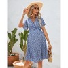 Women's Summer Floral Boho Maxi Dress Wrap Short Sleeve V Neck Ruffle A-Line Flowy Wedding Guest Long Dresses - 3 of 4