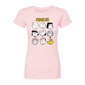 Women's - Peanuts - Many Faces Of Snoopy And Friends Fitted Graphic T-Shirt - 1 of 2