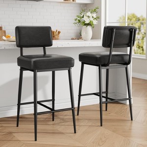 Bar Stools Set of 2, 26" Faux Leather Counter Height Bar Stool with Back, Metal Legs, Modern Upholstered Barstool Chairs for Island, Counter Bar - 1 of 4