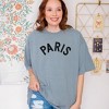 Simply Sage Market Women's Embroidered Paris Arched Short Sleeve Garment Dyed Tee - L - Grey - 2 of 3